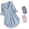 thumbnail image 1 of XIAONU Womens Stripe Print Shirt Button Front Longline Roll Sleeve Blouse, 1 of 3