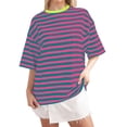 thumbnail image 1 of XIAONU Womens Striped Tshirt Oversized Contrast Trim Half Sleeve Crew Neck Tee Soft Casual Streetwear Tops, 1 of 2