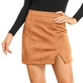 thumbnail image 1 of XIAONU Womens Suede Mini Skirt Side Slit Elegance Work Skirts Soft Formal Business Office Skirt, 1 of 7