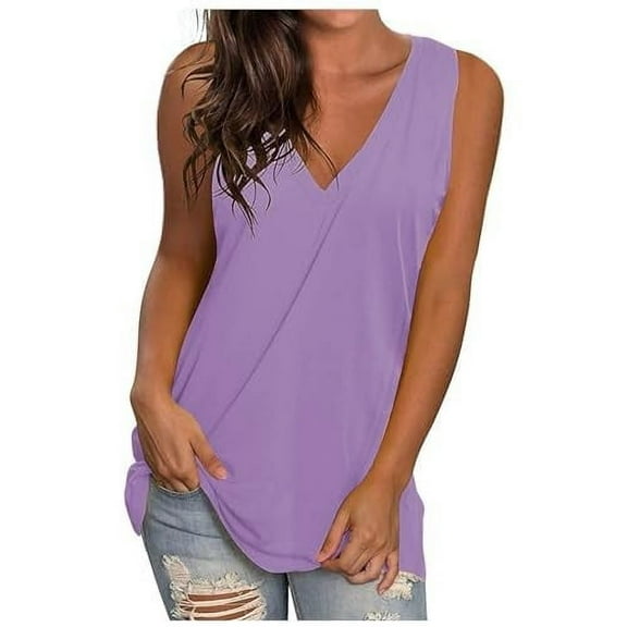 XIAONU Womens Summer Sleeveless shirt V Neck Oversized Casual Vest Top Flowy Beach Fashion Loose Fit blouse