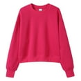 thumbnail image 1 of XIAONU Womens Sweatshirt Long Sleeve Crew Neck Ribbed Cuffs Sweatshirt Trendy Cropped Length Solid Color Simple Streetwear Top Red M, 1 of 2
