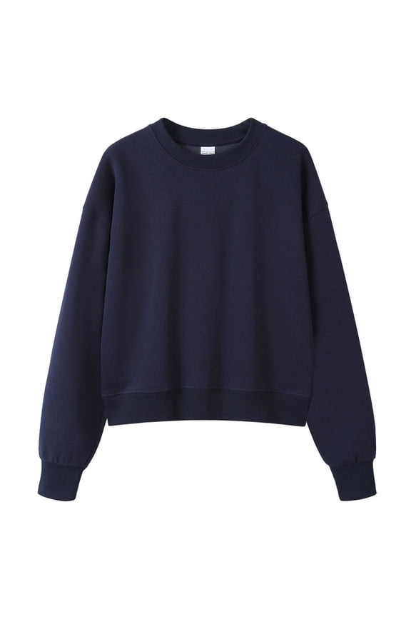 Womens Sweatshirt Long Sleeve Crew Neck Ribbed Sweatshirt Trendy Cropped Length Solid Color Simple Streetwear Top