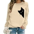 thumbnail image 1 of XIAONU Womens Sweatshirts Pleasure Cat Print Trendy Hoodless Sweatshirt Baggy Long Sleeve Vintage Round Neck Pullover Sweatshirt, 1 of 4
