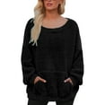 thumbnail image 1 of XIAONU Womens Sweatshirts Solid Color -Lined Pocketed Hoodless Sweatshirt Baggy Long Sleeve Warm Pullover Hoodless Sweatshirt, 1 of 4