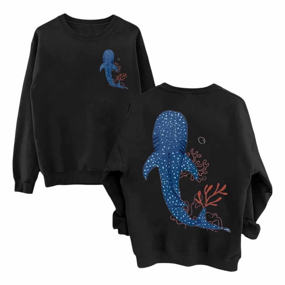 XIAONU Womens Sweatshirts Whale Print Trendy Hoodless Sweatshirt Oversized Baggy Long-Sleeve Pleasure Pullover Tops