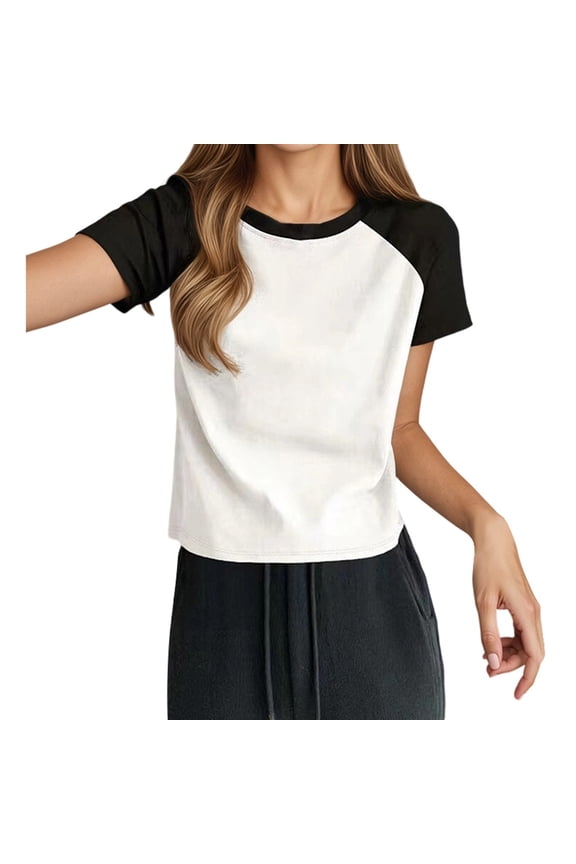 Womens T Shirts Color Block Short Sleeve Pillover Top Tee Comfortable Slim Fit Casual Basic Tee Soft Breathable