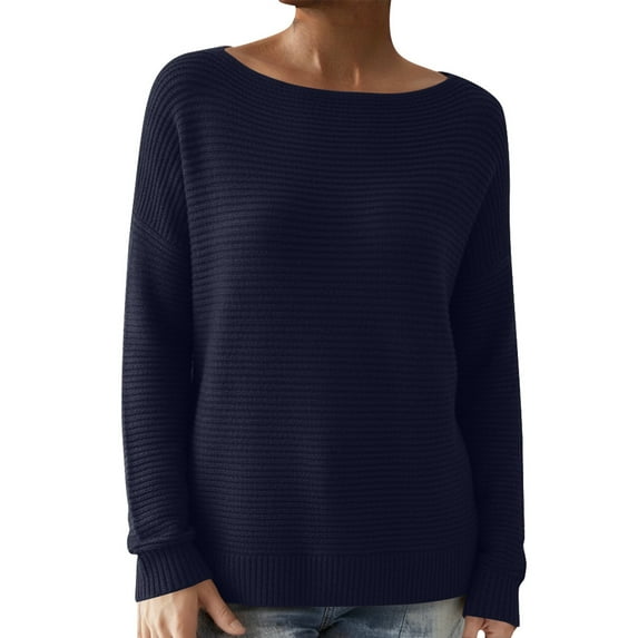 XIAONU Womens T Shirts Long Sleeve Boat Neck Loose Fit Tees Casual Homewear Style Comfortable Solid Color Ribbed Tops