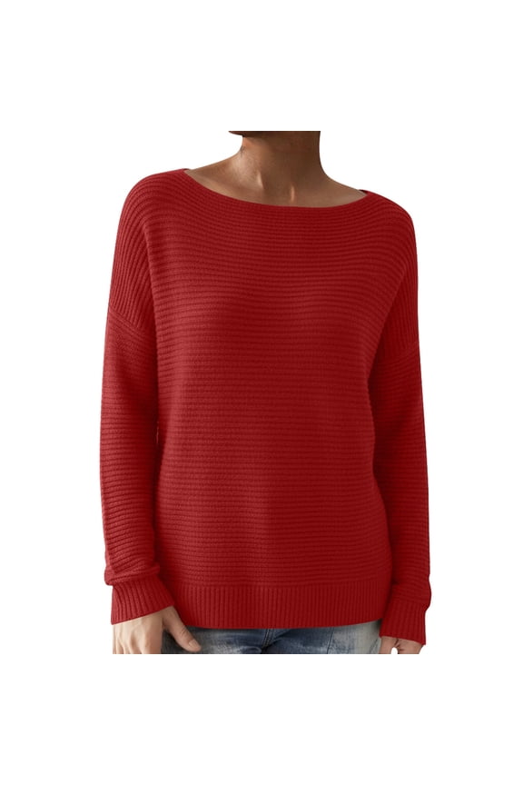 Womens T Shirts Long Sleeve Boat Neck Loose Fit Tees Casual Homewear Style Comfortable Solid Color Ribbed Tops