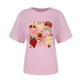 thumbnail image 1 of XIAONU Womens T Shirts Short Sleeve Strawberry Floral Bow Printed Sweet Tees Loose Fit Summer Casual Oversized Crewneck T Shirt, 1 of 2