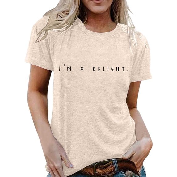 XIAONU Womens T Shirts Vintage Letter Printed Crew Neck Pullover Tees Short Sleeve Casual Slim Fit Comfor Simple Tshirt