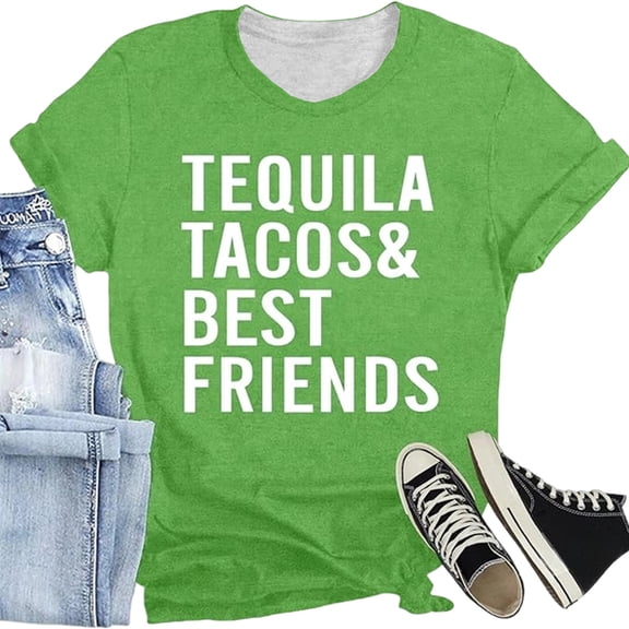 XIAONU Womens Tequila Tacos Print T Shirt Soft Stretchy Casual Graphic Short Sleeve Tee