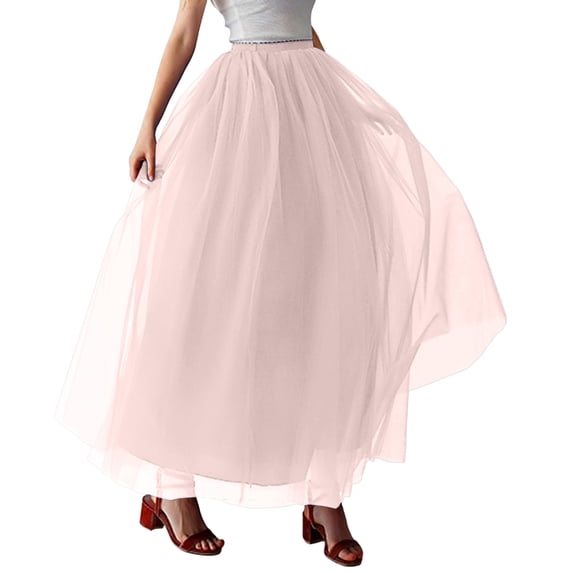 XIAONU Womens Tulle Maxi Skirt High Waist Layered Flowy A Line Wedding Prom Long Skirt