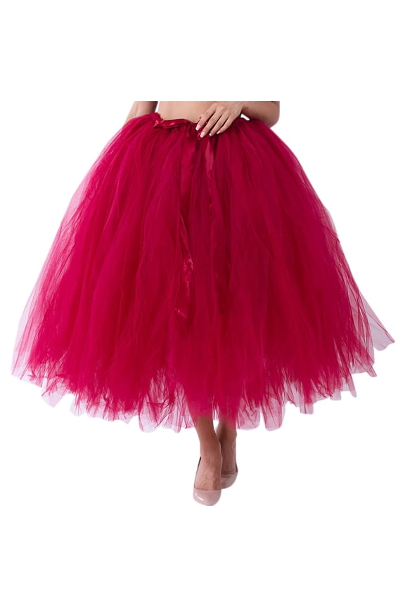 Womens Tulle Ruffled Skirt Midi Tutu Skirt Tulle Satin Bow Vintage Ballet Skirt Prom Party Skirt