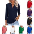 thumbnail image 1 of XIAONU Womens Turn Down Collar Elbow Sleeve Polo Shirt V Notch Slim Fit Casual Golf Tops Daily Work Casual Top, 1 of 8