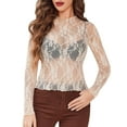 thumbnail image 1 of XIAONU Womens Turtleneck Lace Top Sheer Mesh Long Sleeve Blouse Trendy Layering Casual Party Shirt, 1 of 8