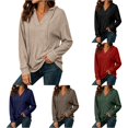 thumbnail image 1 of XIAONU Womens V Neck Solid Hoodie Loose Gym Errands Long Sleeve Pullover Top, 1 of 4