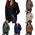 thumbnail image 1 of XIAONU Womens V Neck Solid Hoodie Loose Gym Errands Long Sleeve Pullover Top, 1 of 4