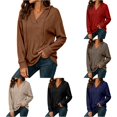 thumbnail image 1 of XIAONU Womens V Neck Solid Hoodie Loose Gym Errands Long Sleeve Pullover Top, 1 of 4