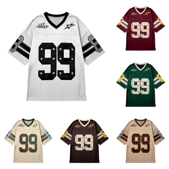 XIAONU Womens Vintage Number Letter Print Football Loose Mesh Street Game Tee