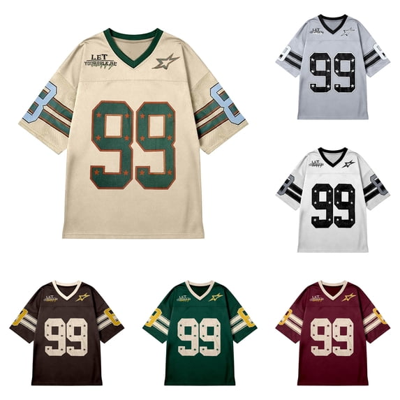 XIAONU Womens Vintage Number Letter Print Football Loose Mesh Street Game Tee