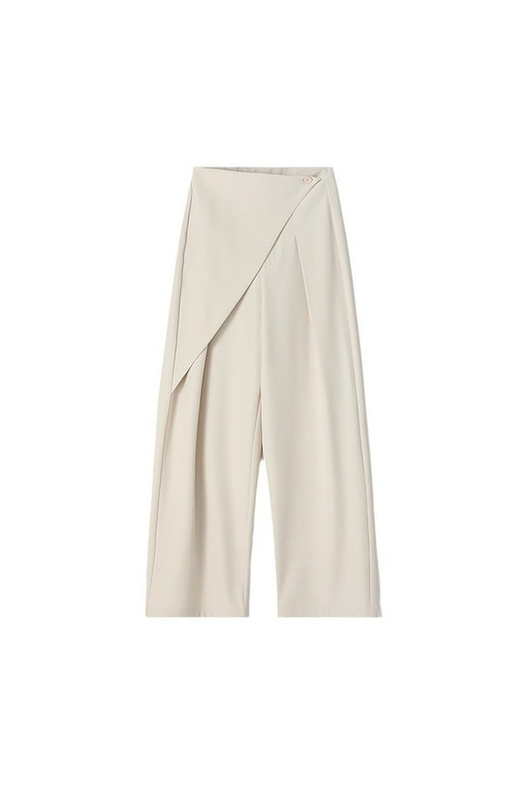 Womens Wide Leg Pants Pleated Wrap High Waist Cropped Pants Soft Modern Casual Career Pants