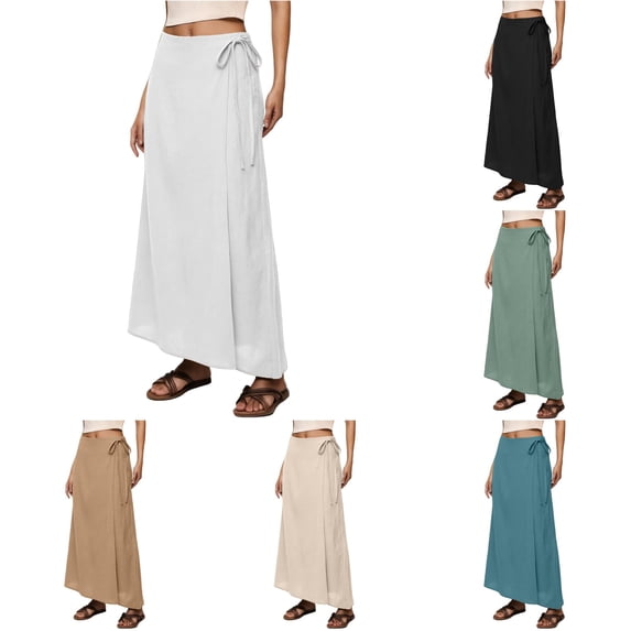 XIAONU Womens Wrap Maxi Skirt Tie Side Casual Long Bottom