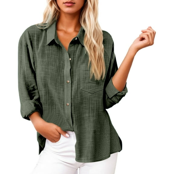 XIAONU Womens button down shirt loose fit long sleeves Cardigan blouses Pockets Versatile Casual Lightweight top