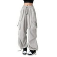 thumbnail image 1 of XIAONU Young Adult Pants High Street baggy Straight Leg Wide Leg Cargo Pants With Large Pockets pleasure Retro Ankle Cuff Pants, 1 of 4