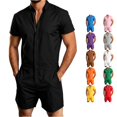 thumbnail image 1 of XIAONU Zip Front Short Sleeve Romper Jumpsuit For Men Stand Collar Relaxed Fit Casual Short Outfit, 1 of 3