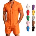 thumbnail image 1 of XIAONU Zip Front Short Sleeve Romper Jumpsuit For Men Stand Collar Relaxed Fit Casual Short Outfit, 1 of 4