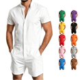 thumbnail image 1 of XIAONU Zip Front Short Sleeve Romper Jumpsuit For Men Stand Collar Relaxed Fit Casual Short Outfit, 1 of 3
