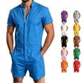thumbnail image 1 of XIAONU Zip Front Short Sleeve Romper Jumpsuit For Men Stand Collar Relaxed Fit Casual Short Outfit, 1 of 4