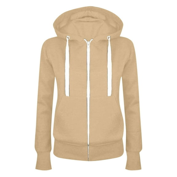 XIAONU Hoodies For Womens Solid Color Zippered Drawstring Hoodie Oversized Trendy Pleasure Sweatshirt With Pockets