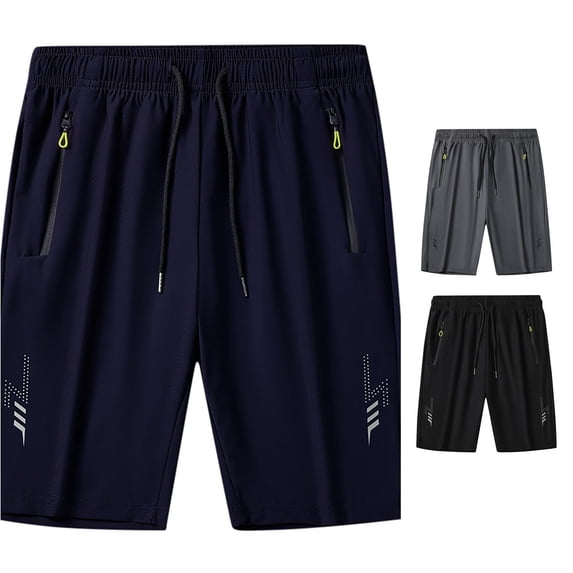 XIAONU Zipper Pocket Shorts for Men Drawstring Waist Side Pockets Sport Bottoms