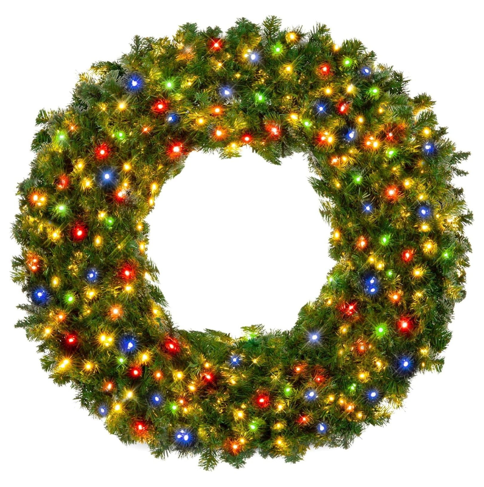48-Inch Multicolor LED Pre-Lit Artificial Fir Christmas Wreath