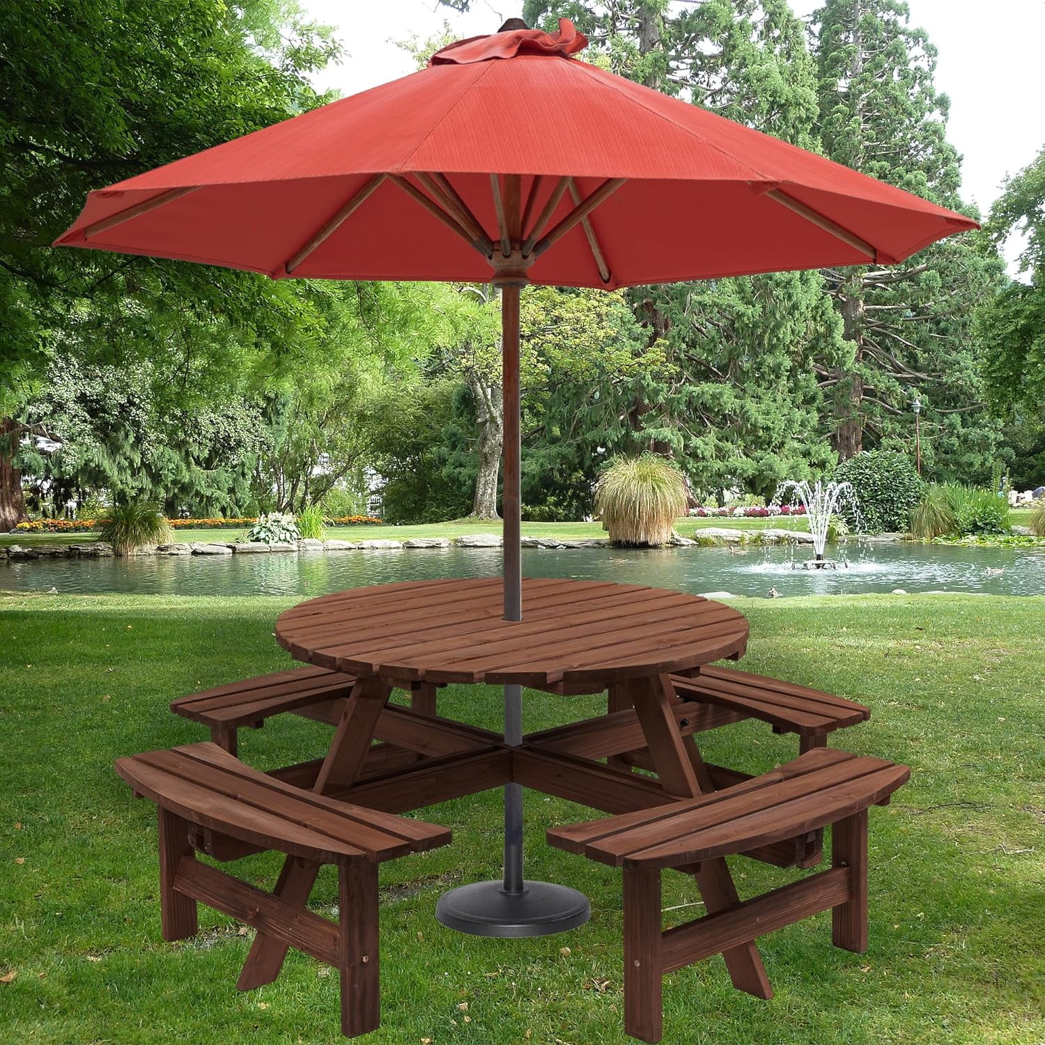 Costway 8 Person Outdoor Picnic Table Set with 4 Benches Umbrella Hole Black Metal Camping Walmart