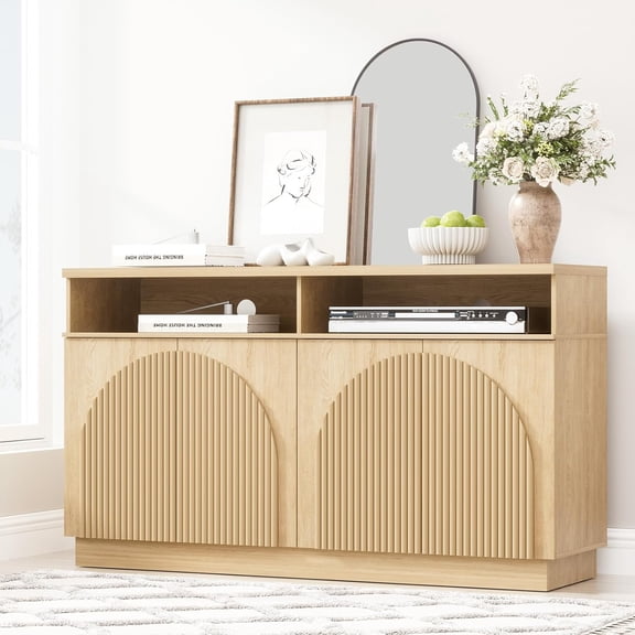 XIAOWEI Fluted Buffet Arch Reeded AdjShelf NaturalOak