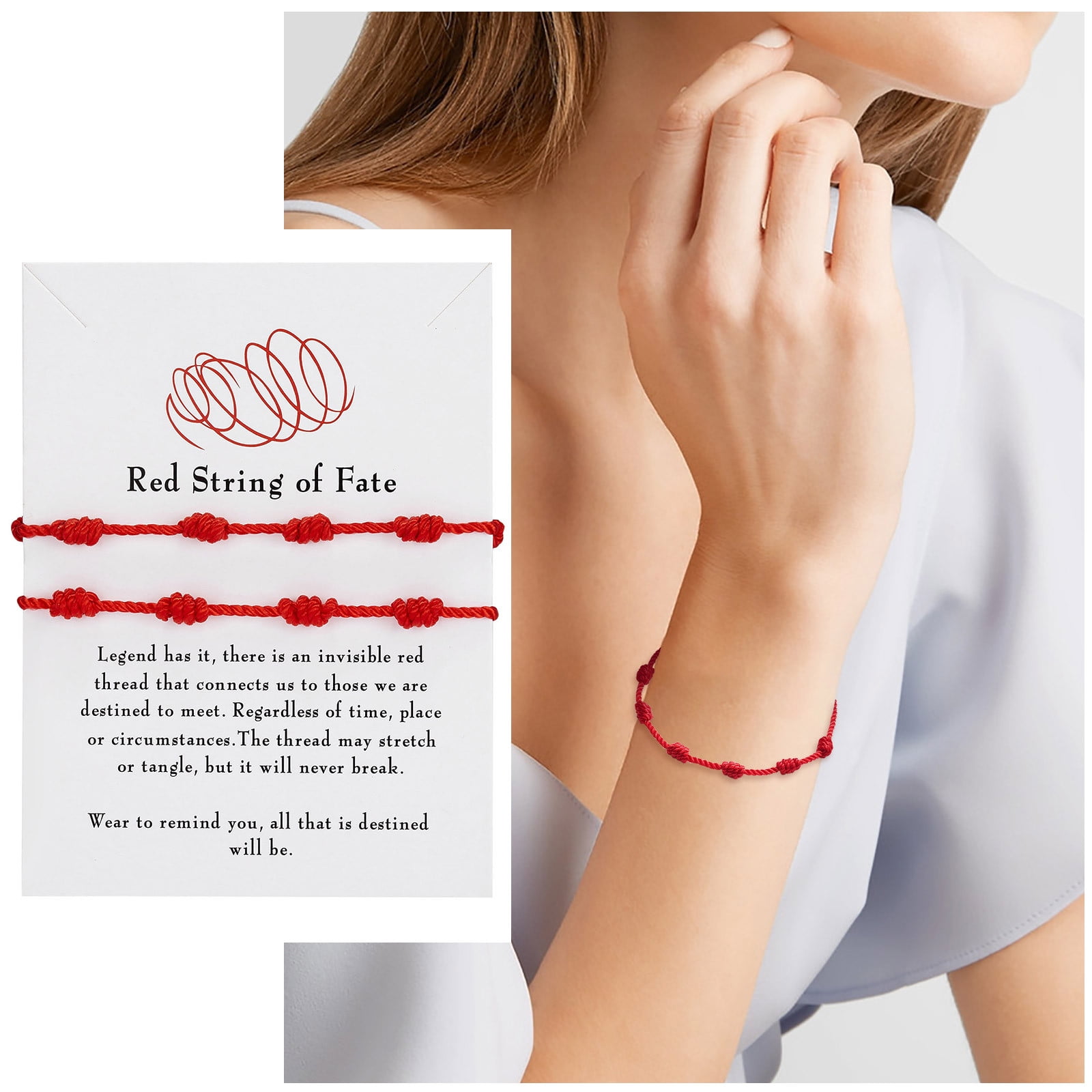 XIAQUJ 2 Pieces Red String Bracelets Red Cord Bracelet Adjustable Red Knot String  Bracelet for and Good Luck for Friendship Bracelets Red 