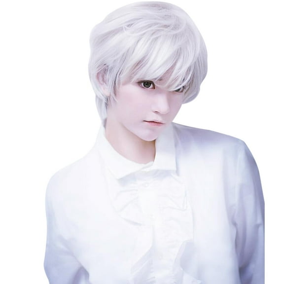 XIAQUJ Adult Men Guy Short Boy Band Wig, White