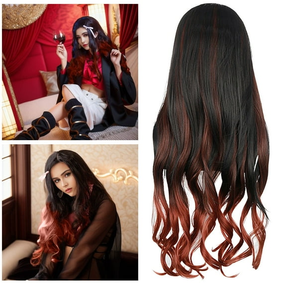 XIAQUJ Black Gradient Orange Long Curly Hair Color Matching Cos Wig Suitable for All Kinds of Activities Comic Shows Use Black