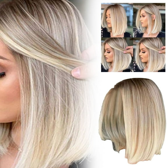 XIAQUJ Blonde Wig Bob Wig Short Straight Wigs for Women Short Human Hair Ladies Straight BOB Party Natural Light Gold for Women Party Daily Use Wigs for Women Rose Gold