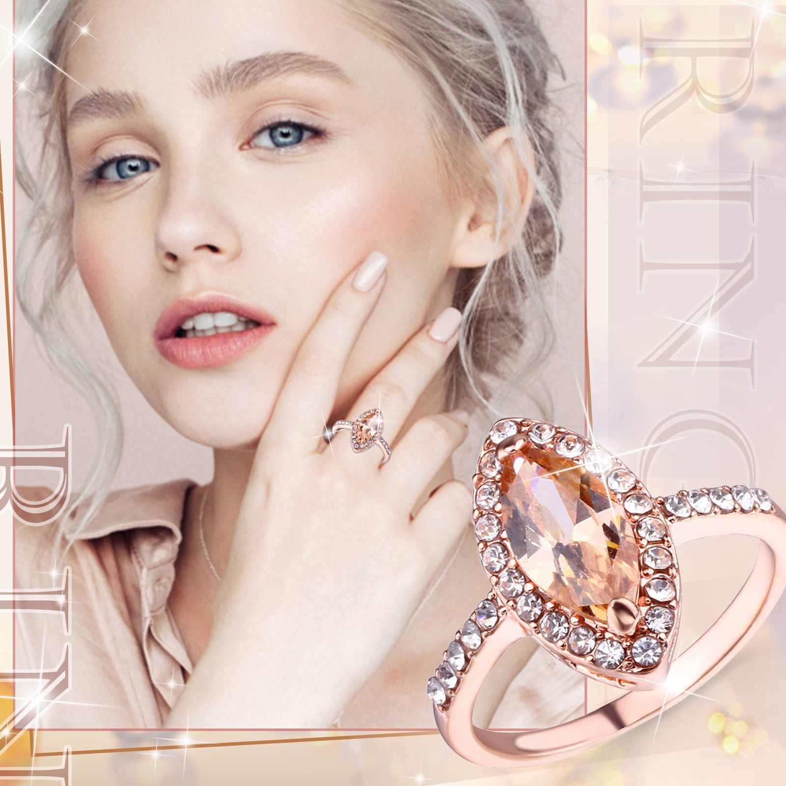 Buy TomovelyWomen's Rings 10×10mm Square Cut Natural Pink High Carbon  Diamond Engagement Rings Halo Diamond Rings Rose Gold Sizes 6-7 Online at  desertcartINDIA