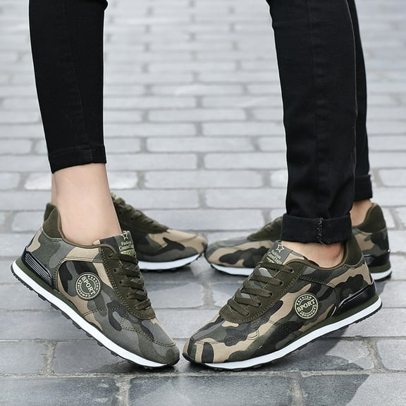 XIAQUJ Couple Leisure Women Men Lace up Camouflage Travel Soft Sole Comfortable Shoes Outdoor Suede Shoes Runing Fashion Sports Breathable Sneakers Sneakers for Women 2024 Army Green 10.5(44)