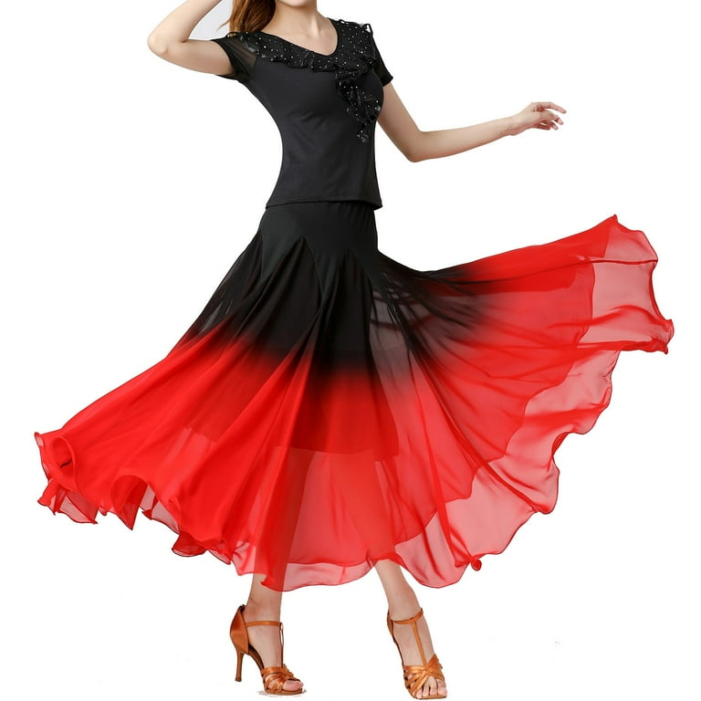 XIAQUJ Dance Performance Dress Half Skirt Gradient Color Dance Dress Modern Dance Dress Dance Long Skirt Summer Dresses for Women 2024 Red XL