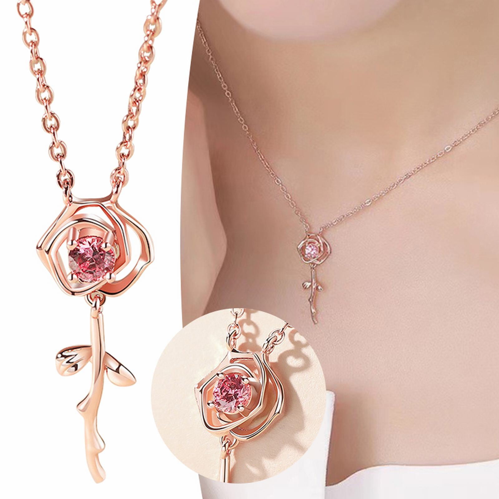 2023 New Diamond Jewelry Pendant Necklace Bead Fashion Collarbone Women's  Rose Necklaces Pendants Flower Choker Necklaces for Women (Gold, One Size)