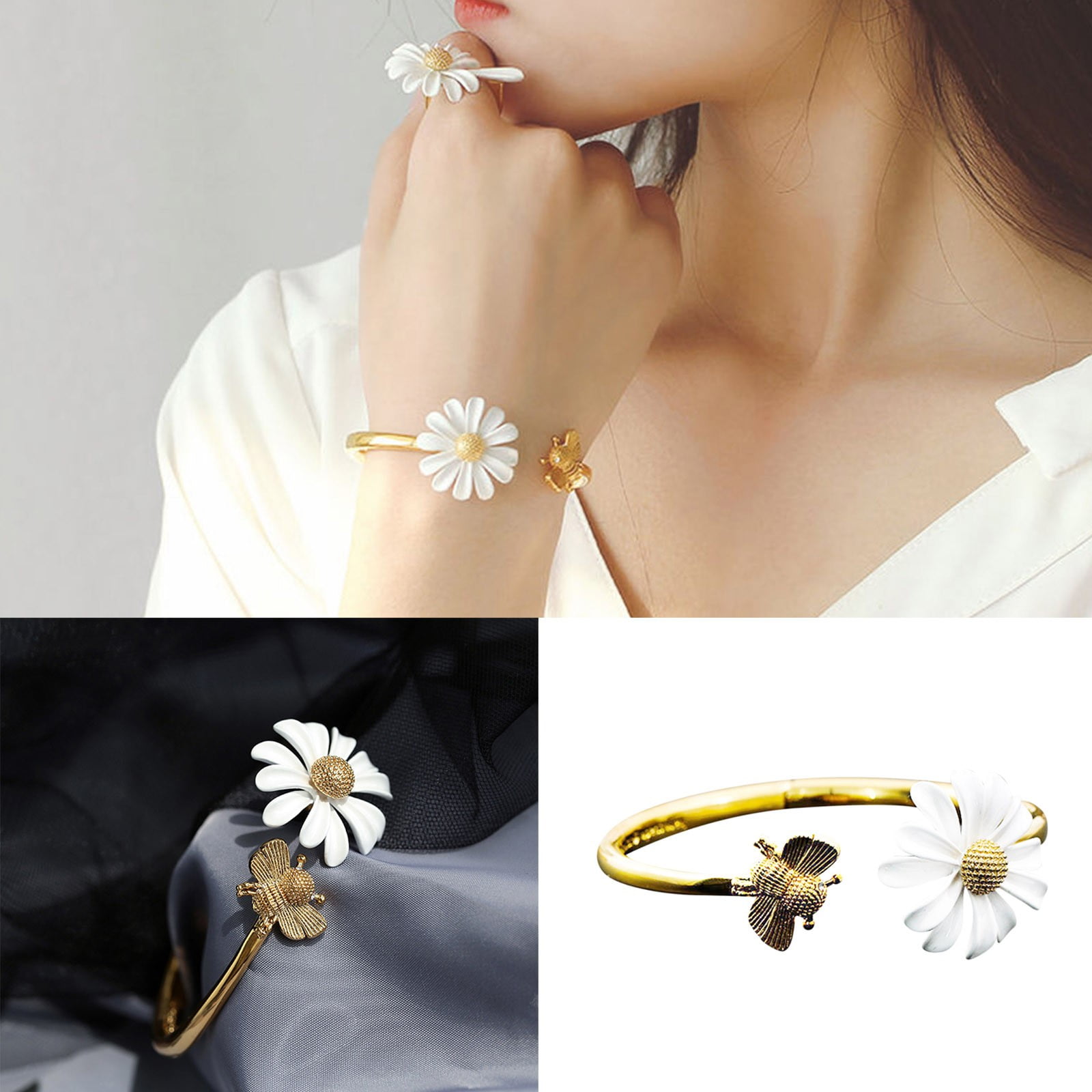 Amazon.com: Daisy Pearl Flower Bracelet Dainty 14K Gold Beaded Chain  Bracelet for Women Girls Jewelry Gifts (Gold): Clothing, Shoes & Jewelry