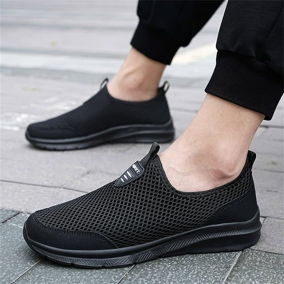 XIAQUJ Fashion Summer Men Sneakers Breathable Mesh Shallow Lace up Casual Shoes Sneakers for Men 2024 Black 9(42)