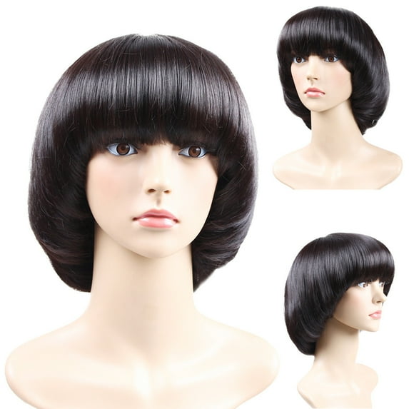 XIAQUJ Fashion Synthetic Mushroom Head BOB Brown Black Hair Wig Natural Hair Wigs Wigs for Women Black