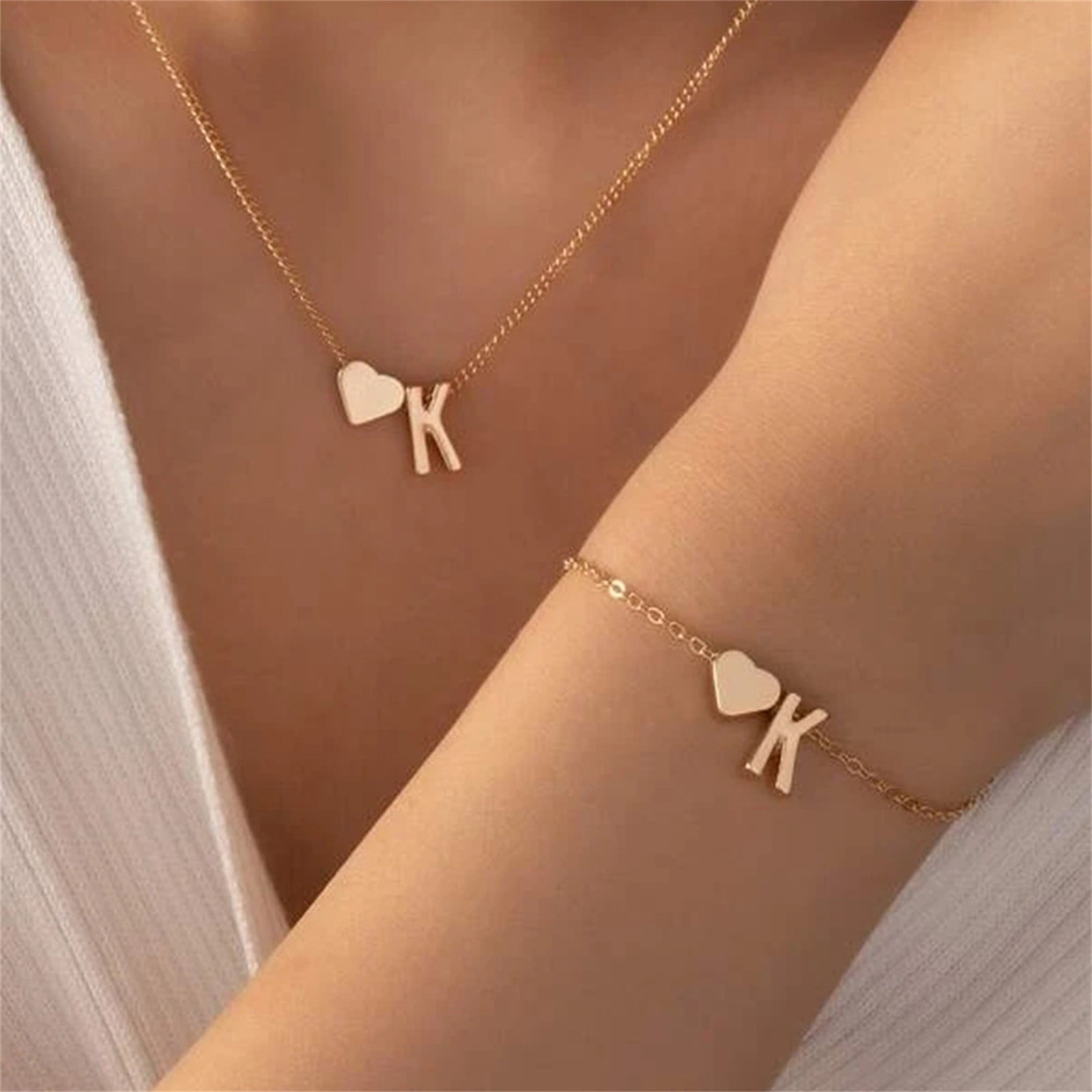 Initial necklace and bracelet set deals