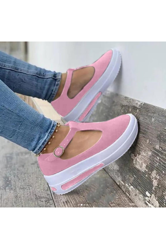 Ladies Tower Buckle Sandals Platform Slope Heel Platform Fashion Comfortable Casual Color Shoes Sandals for Women Pink_001 7(38)